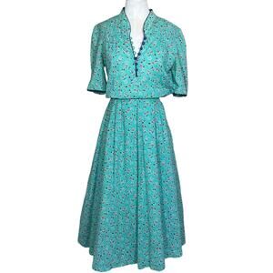 VTG 70s Floral Prairie Blouson Collared Shirt Dress